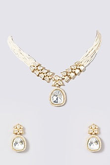 Gold Finish Kundan Polki & Pearl Necklace Set