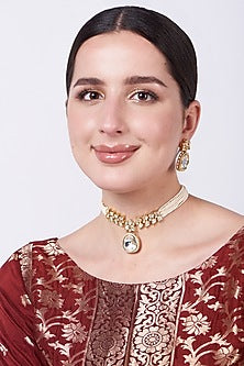 Gold Finish Kundan Polki & Pearl Necklace Set