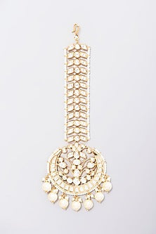 Gold Finish Kundan Polki & Pearl Maang Tikka