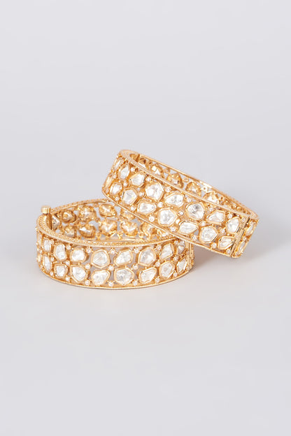 Gold Plated Kundan Polki Kadas (Set of 2)