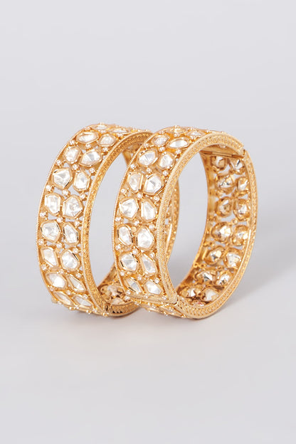 Gold Plated Kundan Polki Kadas (Set of 2)