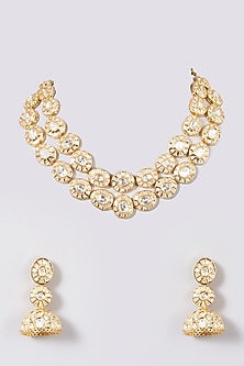 Gold Finish Kundan Polki & Pearl Necklace Set