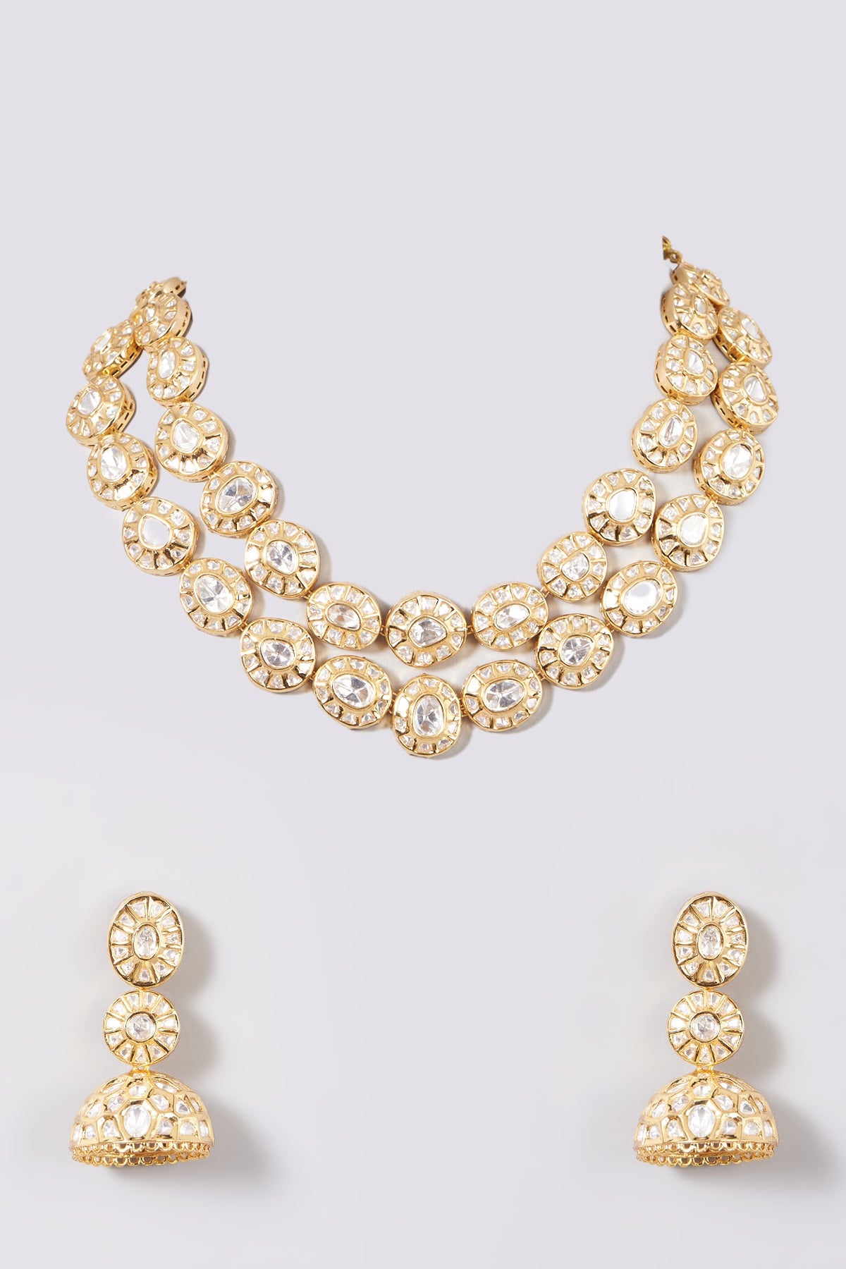 Gold Finish Kundan Polki & Pearl Necklace Set