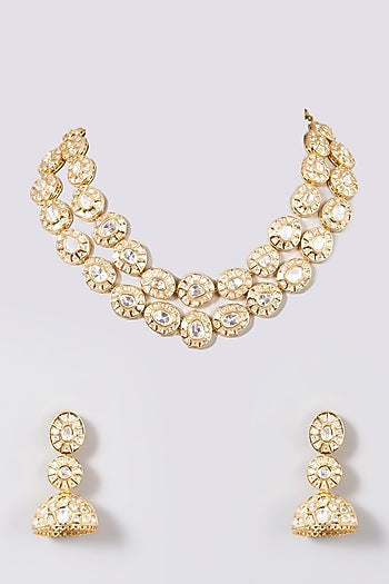 Gold Finish Kundan Polki & Pearl Necklace Set