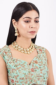 Gold Finish Kundan Polki & Pearl Necklace Set
