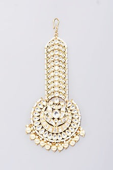 Gold Finish Kundan Polki & Pearl Maang Tikka