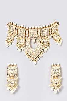 Gold Plated Kundan Polki & Pearl Choker Necklace Set