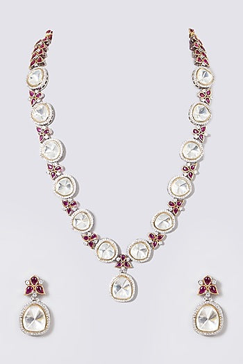 Black Rhodium Finish Kundan Polki Necklace Set