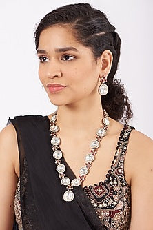 Black Rhodium Finish Kundan Polki Necklace Set