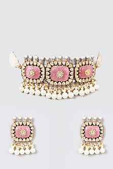 Gold Plated Kundan Polki & Pearl Choker Necklace Set
