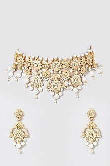 Gold Plated Kundan Polki & Pearl Choker Necklace Set