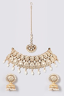 Gold Plated Kundan Polki & Pearl Choker Necklace Set