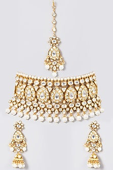 Gold Plated Kundan Polki & Pearl Choker Necklace Set