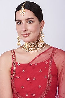 Gold Plated Kundan Polki & Pearl Choker Necklace Set