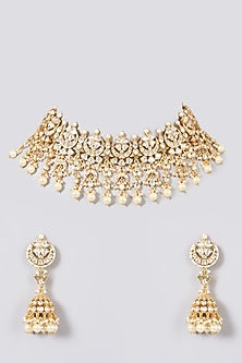 Gold Plated Pearl & Kundan Polki Choker Necklace Set