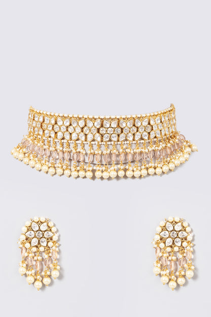 Gold Plated Kundan Polki Choker Necklace Set