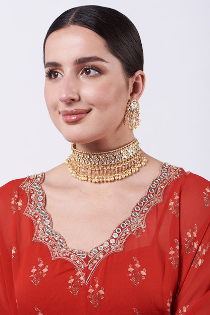 Gold Plated Kundan Polki Choker Necklace Set