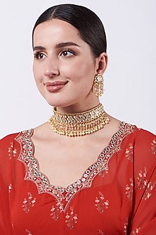 Gold Plated Kundan Polki Choker Necklace Set