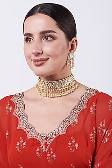 Gold Plated Kundan Polki Choker Necklace Set