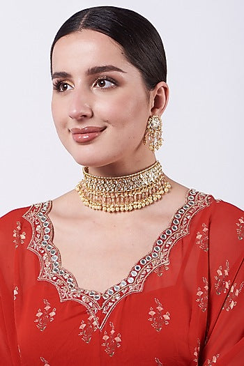 Gold Plated Kundan Polki Choker Necklace Set