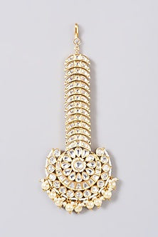 Gold Finish Kundan Polki & Pearl Maang Tikka