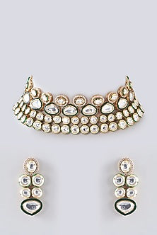 Gold Plated Kundan Polki Necklace Set