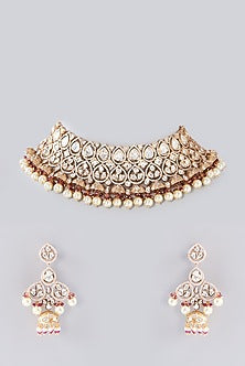 Gold Plated Kundan Polki & Pearl Necklace Set