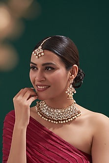 Gold Plated Kundan Polki & Pearl Necklace Set