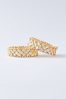 Gold Plated Kundan Polki Kadas (Set Of 2)