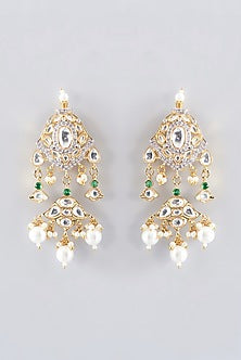 Gold Plated White Kundan Polki & Pearl Choker Necklace Set