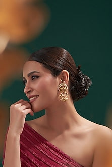 Gold Plated Kundan Polki & Ruby Dangler Earrings
