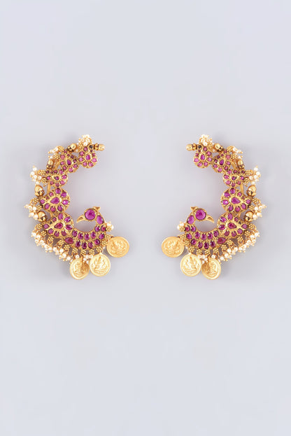 Gold Plated Kundan Polki & Ruby Paisley Earrings