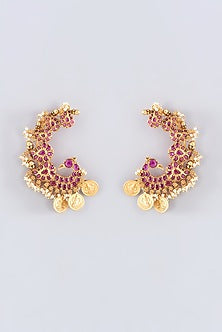 Gold Plated Kundan Polki & Ruby Paisley Earrings
