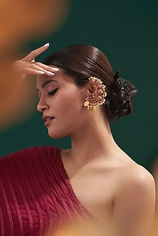 Gold Plated Kundan Polki & Ruby Paisley Earrings