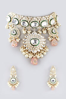 Gold Plated Kundan Polki & Pearl Choker Necklace Set