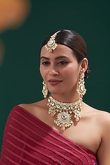 Gold Plated Kundan Polki & Pearl Choker Necklace Set