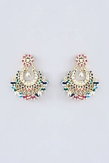 Gold Plated Kundan Polki & Pearl Chandbali Earrings
