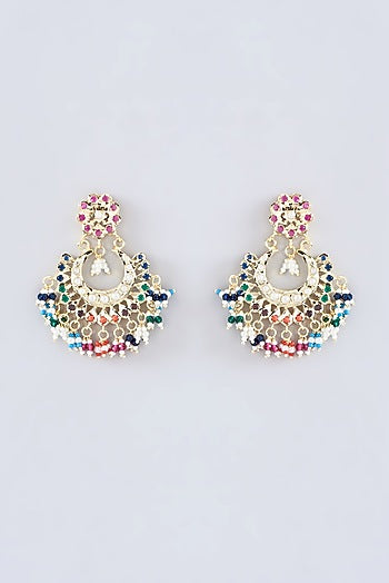 Gold Plated Kundan Polki & Pearl Chandbali Earrings