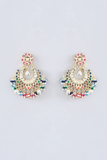 Gold Plated Kundan Polki & Pearl Chandbali Earrings