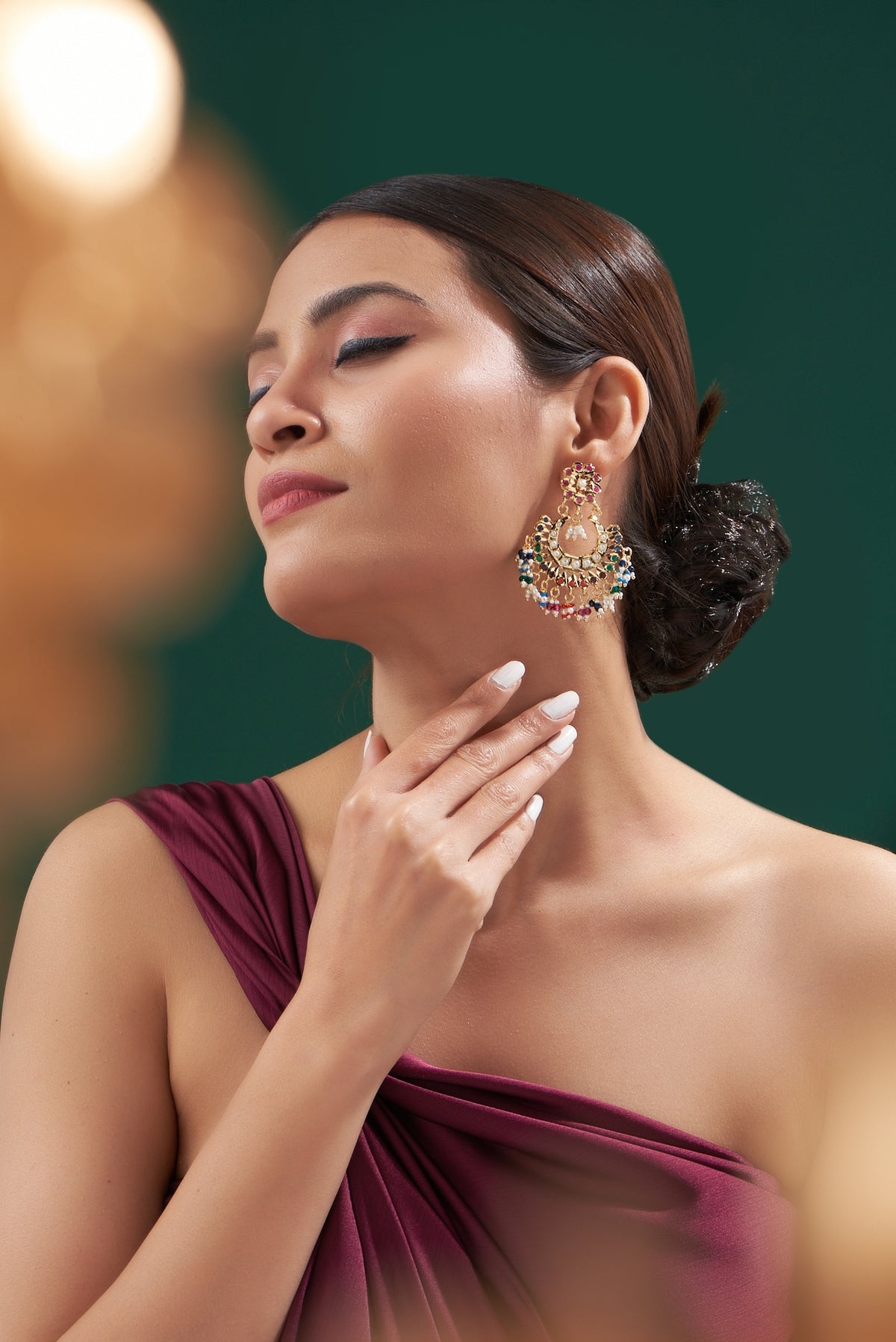 Gold Plated Kundan Polki & Pearl Chandbali Earrings
