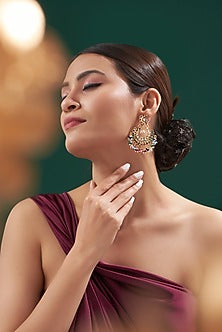 Gold Plated Kundan Polki & Pearl Chandbali Earrings