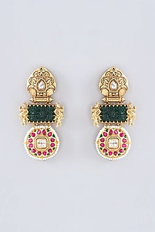Gold Plated Kundan Polki & Emerald Dangler Earrings