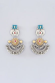 Oxidized Finish Multi-Colored Stone & Kundan Polki Dangler Earrings