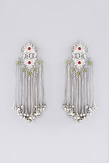 Oxidized Finish Multi-Colored Stone & Kundan Polki Dangler Earrings