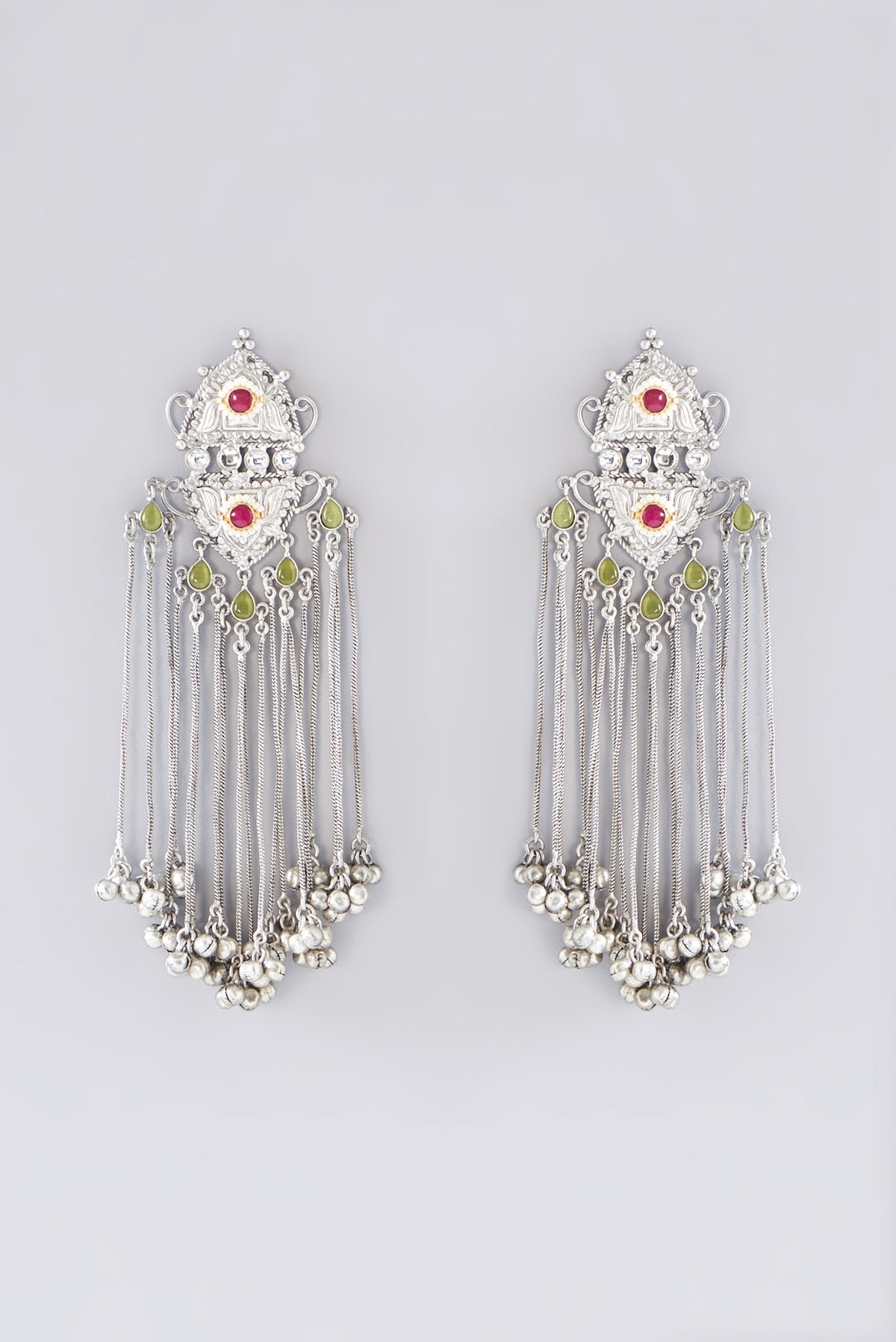 Oxidized Finish Multi-Colored Stone & Kundan Polki Dangler Earrings
