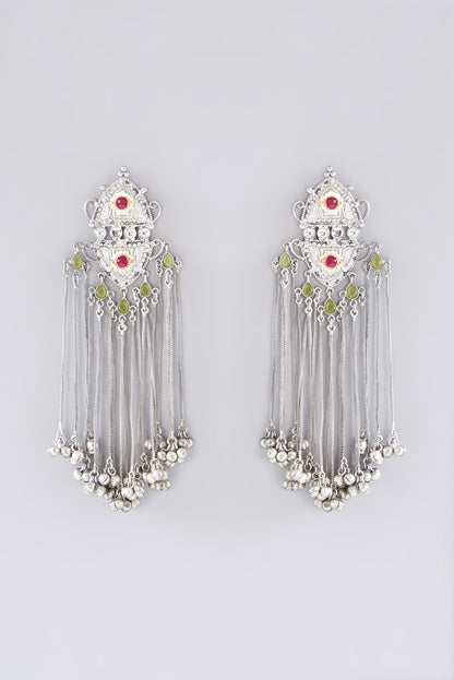 Oxidized Finish Multi-Colored Stone & Kundan Polki Dangler Earrings