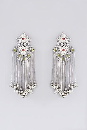 Oxidized Finish Multi-Colored Stone & Kundan Polki Dangler Earrings