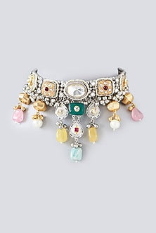 Oxidized Finish Multi-Colored Stone & Kundan Polki Necklace