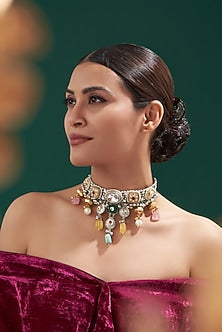 Oxidized Finish Multi-Colored Stone & Kundan Polki Necklace