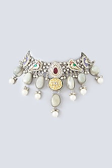 Oxidized Finish Multi-Colored Stone & Kundan Polki Necklace